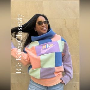 Reworked Nike Tee into checkered cowl neck sweatshirt
